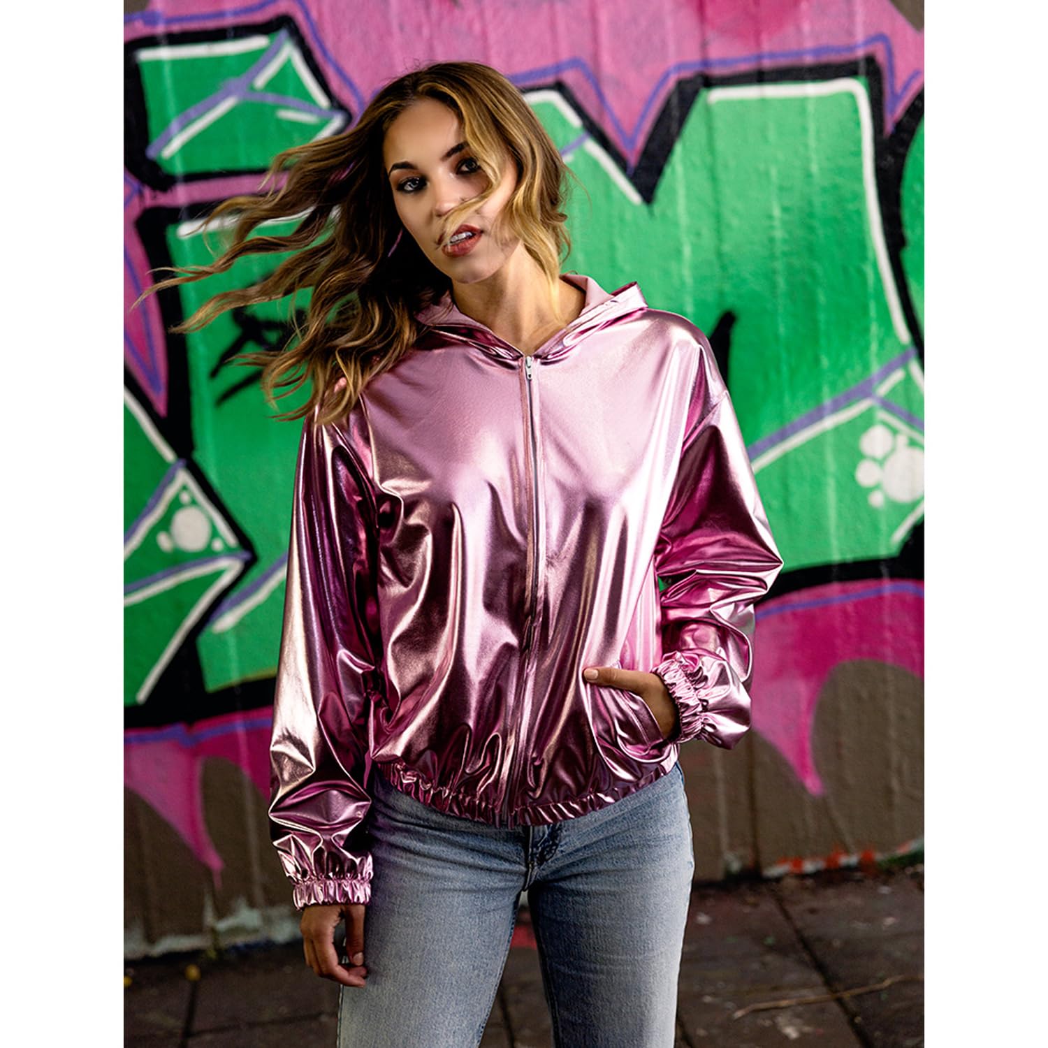 Boland - Chaqueta rave de aspecto metalizado, disfraz para hombre y mujer de estilo retro, disfraz de grupo para fiestas temáticas o carnaval