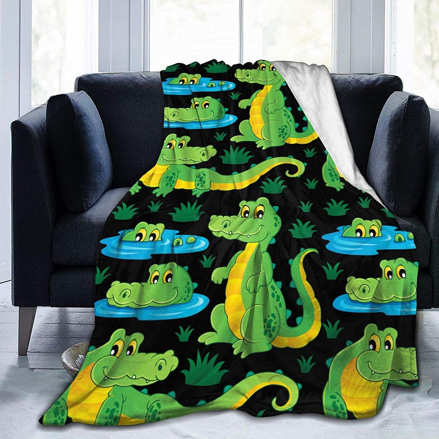 Fifbird Girls Alligator Crocodile Blanket Microplush Flannel Fleece Throws Blanket For Bed 60"X50"