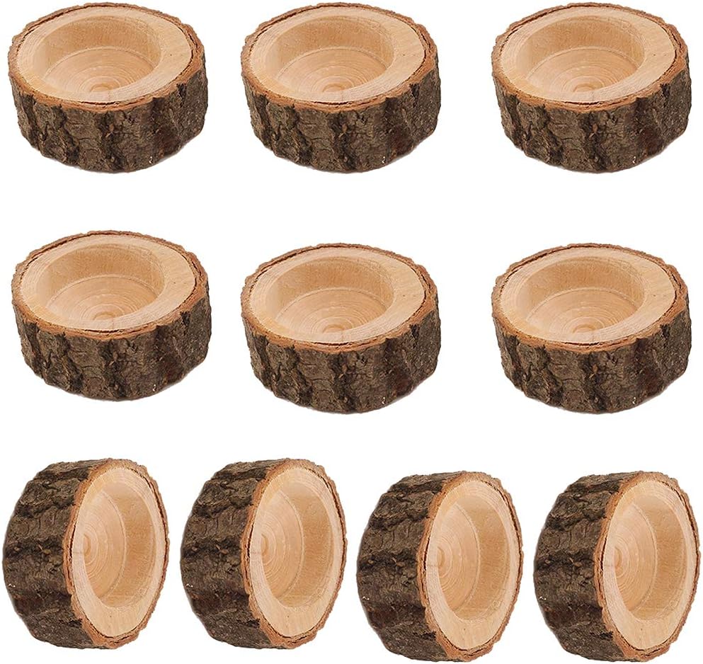 Fityle 10x Wooden Tealight Candle Holder for Wedding Decoration Tree Stump Design - 6x2.5cm : Home & Kitchen