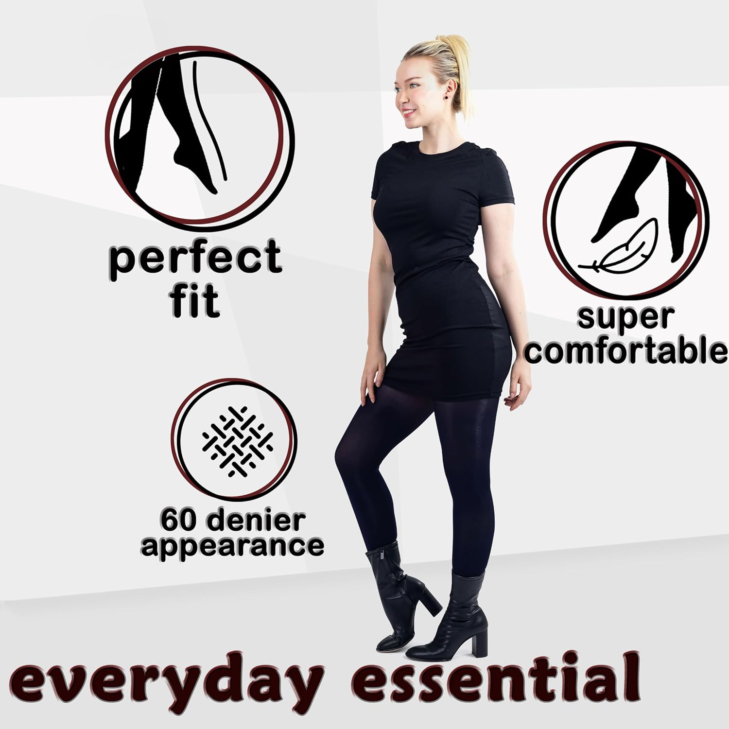 Silky Toes Women's 60D Soft Opaque Tights 1 or 2 Pairs -Black White And Colored Stockings for Women (Navy, D) - Image 4