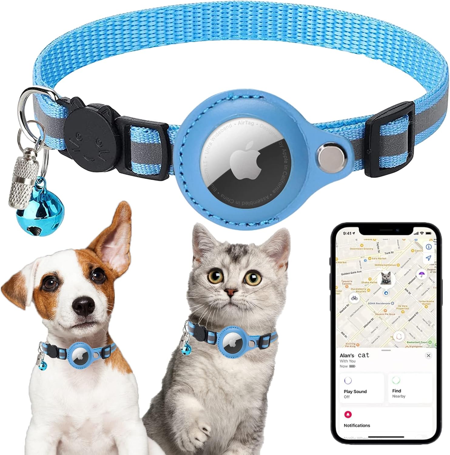 Cat Collar Airtag Perro Collar Gato, Collar para Gato con Apple Air Tag