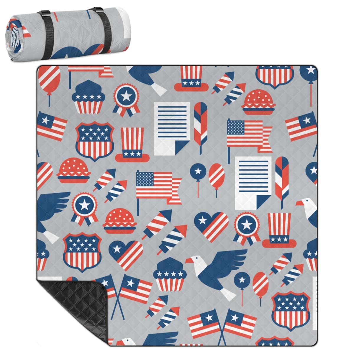 Shimoshe Extra Large Picnic Blankets 79”x 79”, Abstract American Flag Waterproof Foldable Picnic Mat with Straps Portable Beach Blanket for Camping Park Grass Beach Indoor