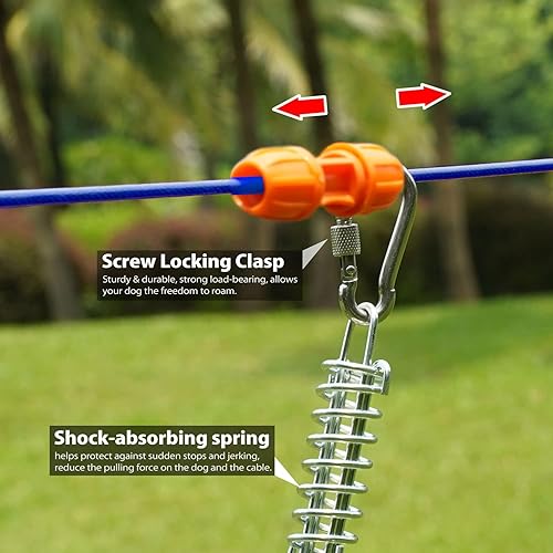Miniatura 6 de Sistema patentado de amarre para perros resistentes con cremallera para perros pequeños a grandes, cable aéreo de 75 pies con cable de 10 pies y 2