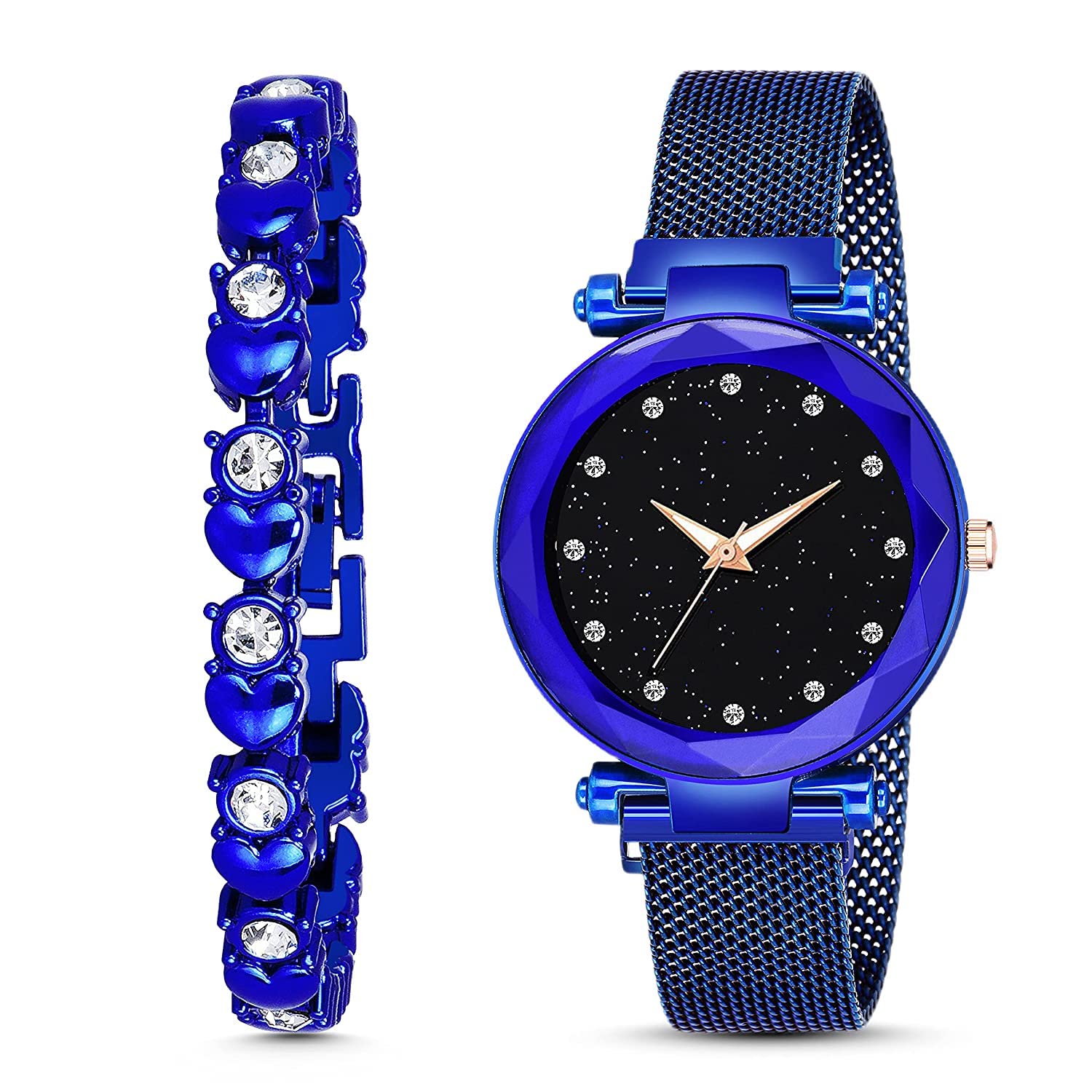 R1O Branded Analogue Diamond Studded Super Black Dial Magnet Watch with Gift Amazing Heart Bracelet for Women analoug Watch or Girls and Watch for Girl or Women .(Cosmic) (B09NNCMDMZ) Amazon Price History, Amazon Price Tracker