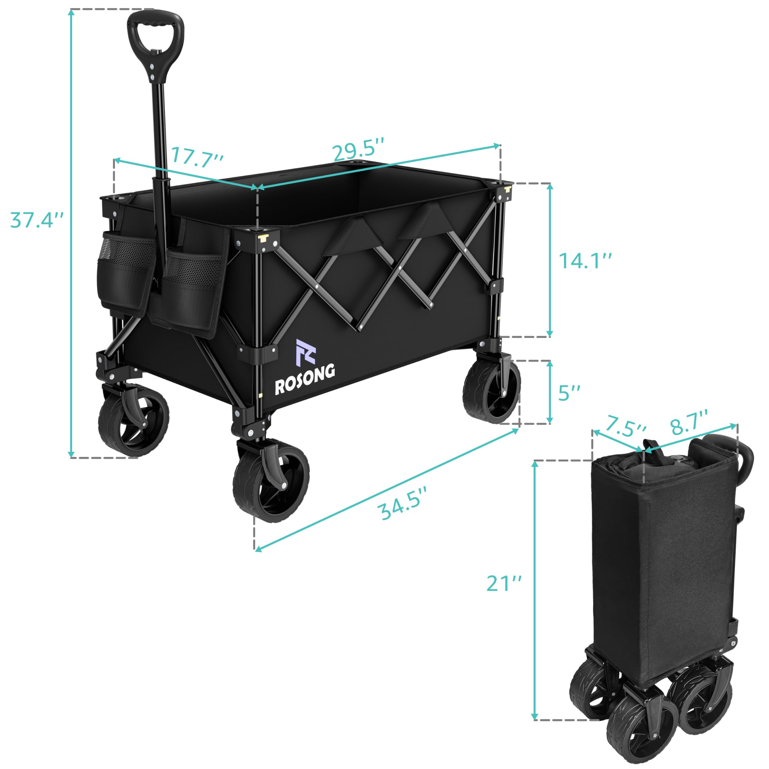 Homgava Faltbarer Transportwagen – Klappbar, Mit 2 Bremsen, 115 Kg Tragkraft, 600D Oxford-Stoff, Für Camping, Strand, Einkauf, Garten