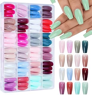 Coffin Press on Nails Medium Fake Nails 24 Solid Color Design Nails Press Ons Glossy False Nails Reusable Artificial Acrylic Glue on Nail for Women Nail Art Decoration 576Pcs