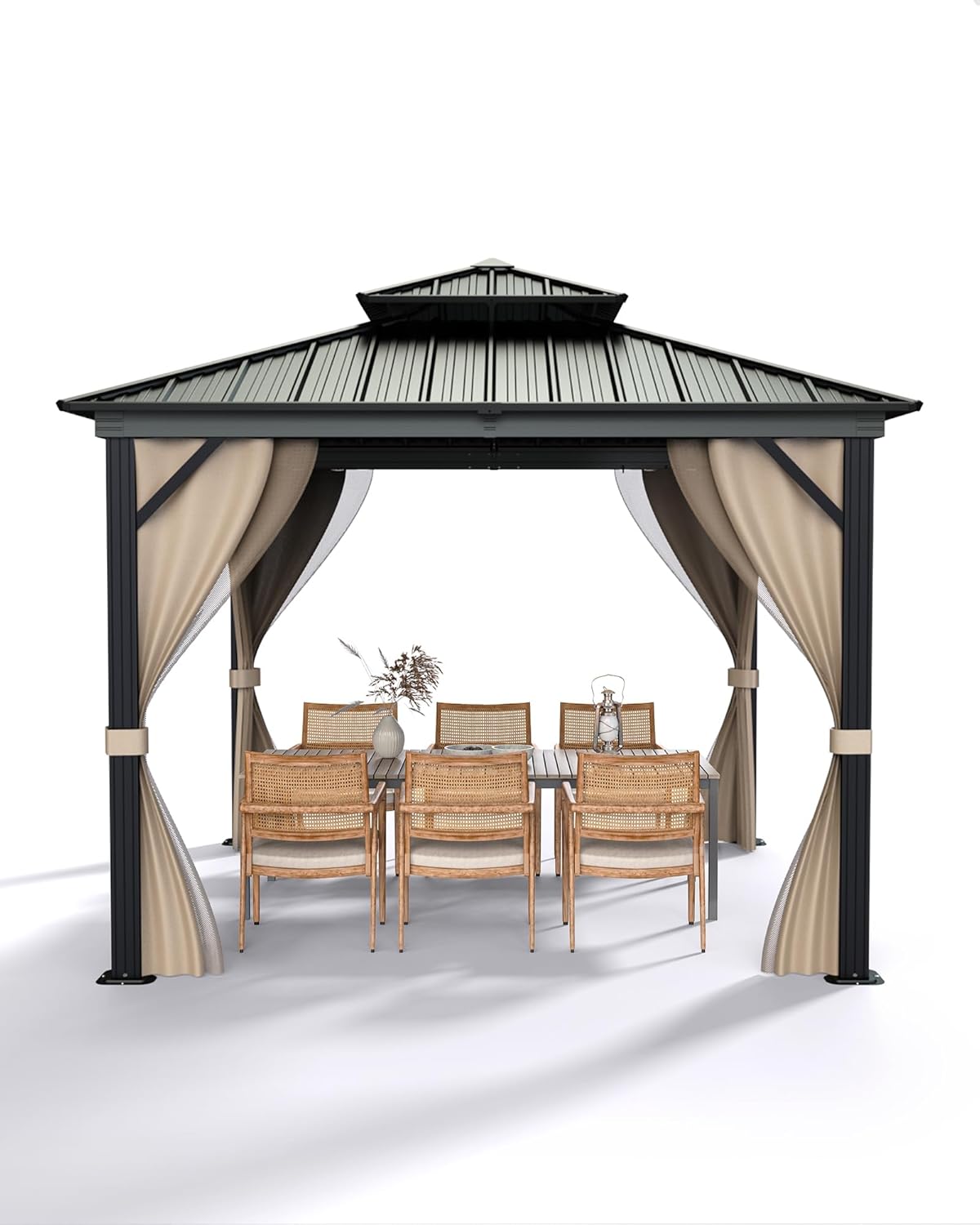 GarveeLife Hard top Gazebo 12 ft x20 ft for All Weather, Double Polycarbonate Sheets Roof, Aluminum Alloy Frame, Net, and Curtain, Permanent Building for Patio, Deck, Backyard, Lawn, and Garden