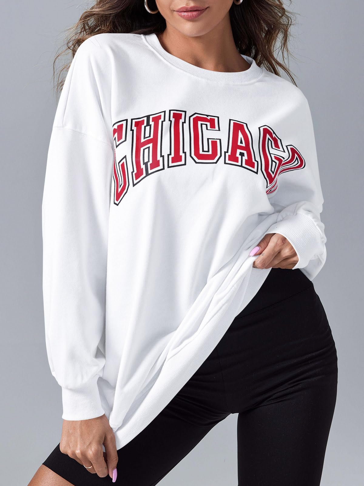 GeGekoko Sudadera de Gran tamaño para Mujer Los Ángeles Vintage Oversized Manga Larga Cuello Redondo Suéter Casual Tops
