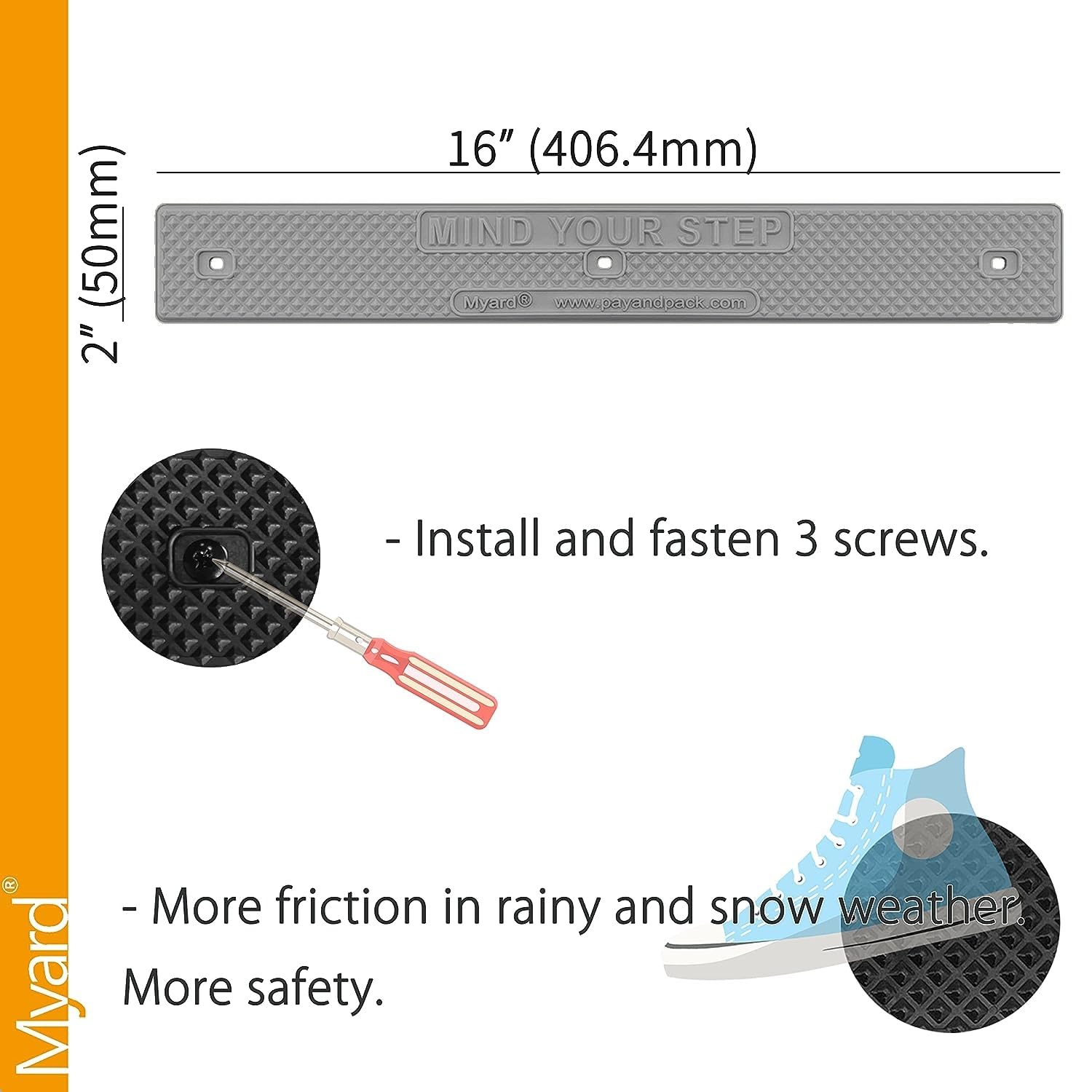 Myard Non-Slip Stair Treads - 16x2 Inch Strips, Screw Down, Set Of 2 (Black) - View #10