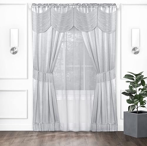 Achim Halley - Cortinas para ventana juego de 6 piezas 56 pulgadas de ancho 63 pulgadas de largo bolsillo para barra de 2 pulgadas color plateado