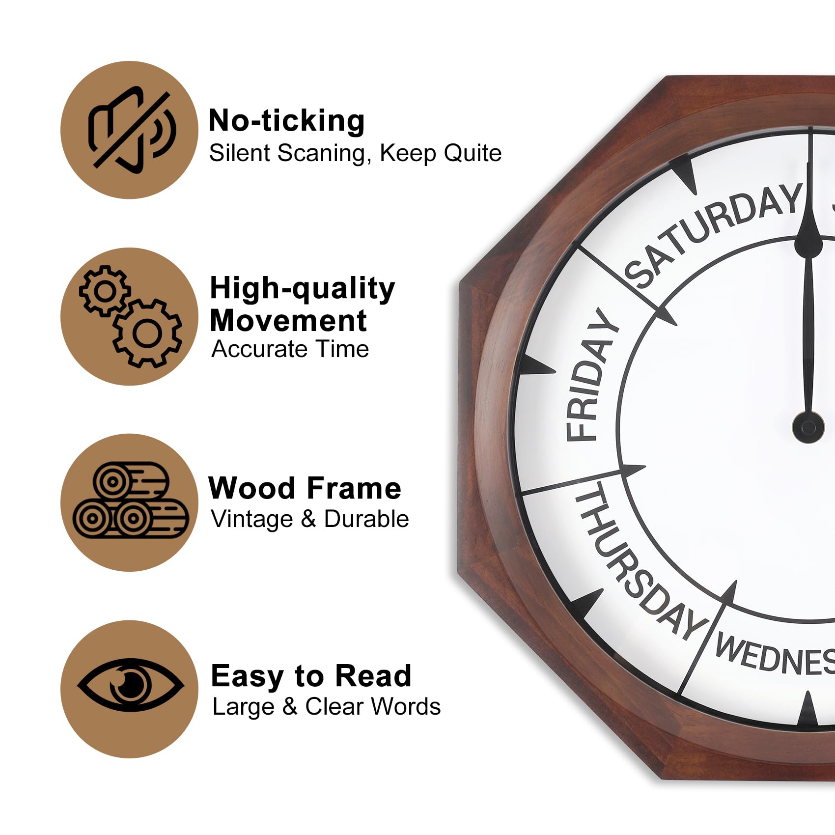 35,6 cm große Holz-Ruhestandsuhr für Damen und Herren, Wochentag Wanduhr für Senioren, lustige Ruhestandsgeschenke für Männer und Frauen