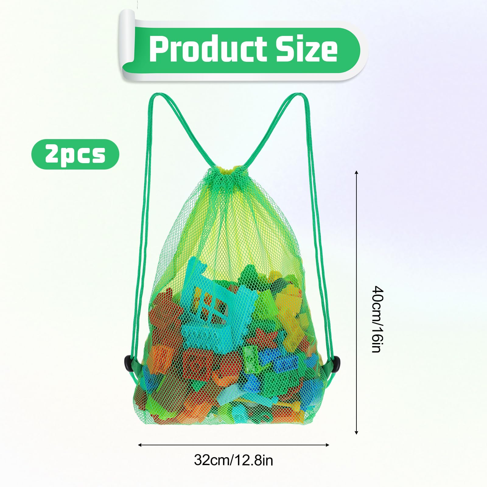 Josojoou Beach Toy Bag, 2pcs Mesh Travel Drawstring Sand Toy Bags, Shell Collecting Bag for Beach Toys, Beach Vacation Essentials Toys Storage Seashell Bags