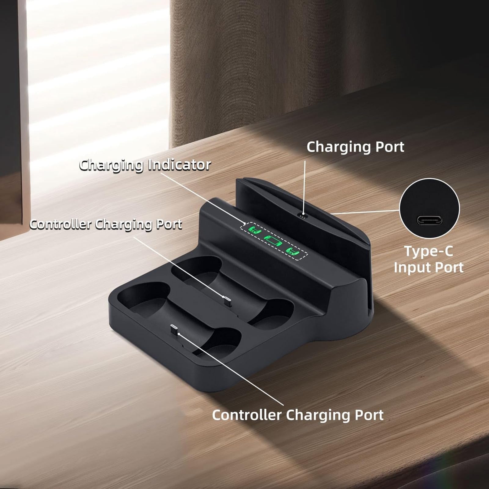 Dock di Ricarica per Portale PS PS 5, Supporto di Ricarica Doppio Controller 3 in 1 con Indicatore LED e Cavo USB C, Supporto per Caricabatterie Portale PS per Portale PS/PS 5