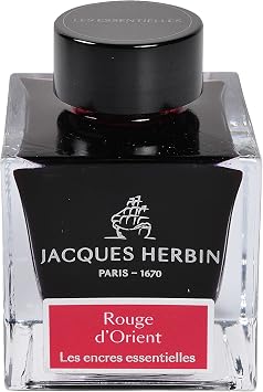 Jacques Herbin 13169JT - 50 ml ink bottle for fountain and roller pens, Rouge d'Orient/ Oriental red colour - Made in France - Calligraphy - Writing - Arts