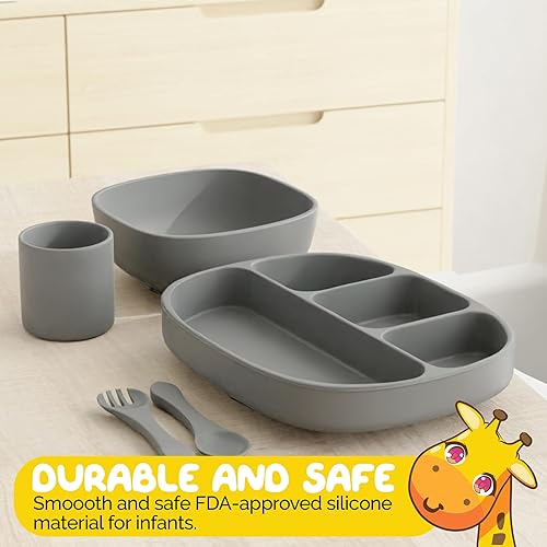 Miniatura 3 de Muqee Peeko Pebble Grey - Suministros de alimentación para bebés  Utensilios de alimentación para niños pequeños  Platos de succión para niños