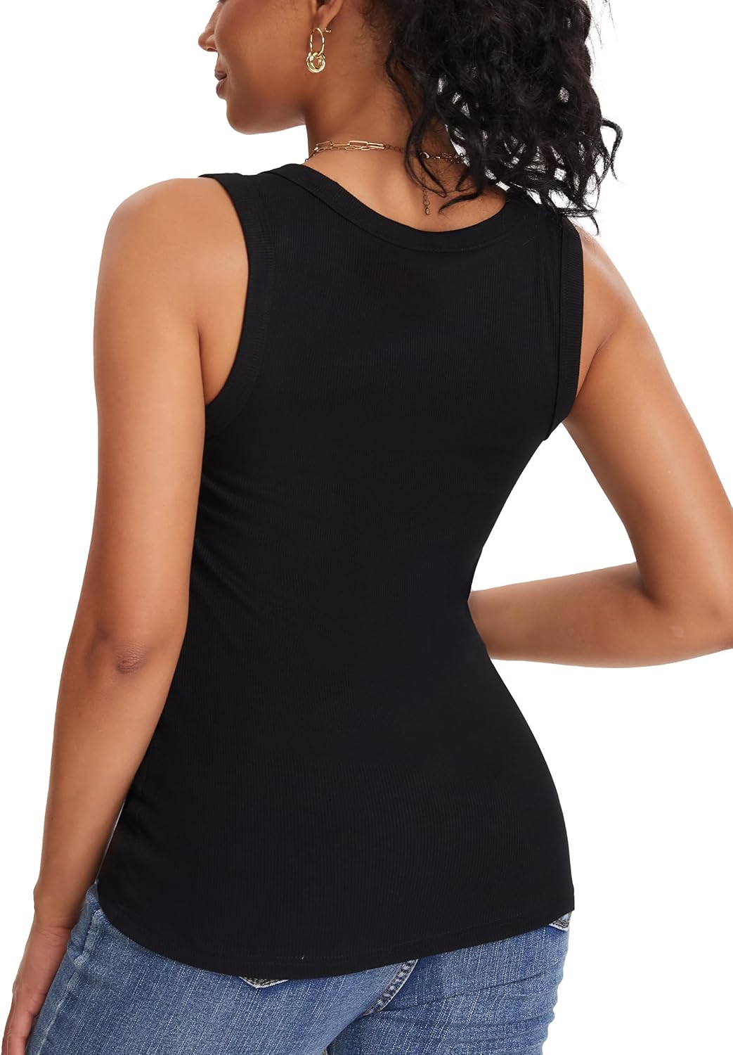 ASAIR Ribbed Tank Top Women Racer Back Square Neck Going Out Slim-Fit Basic Sleeveless Top - Image 4