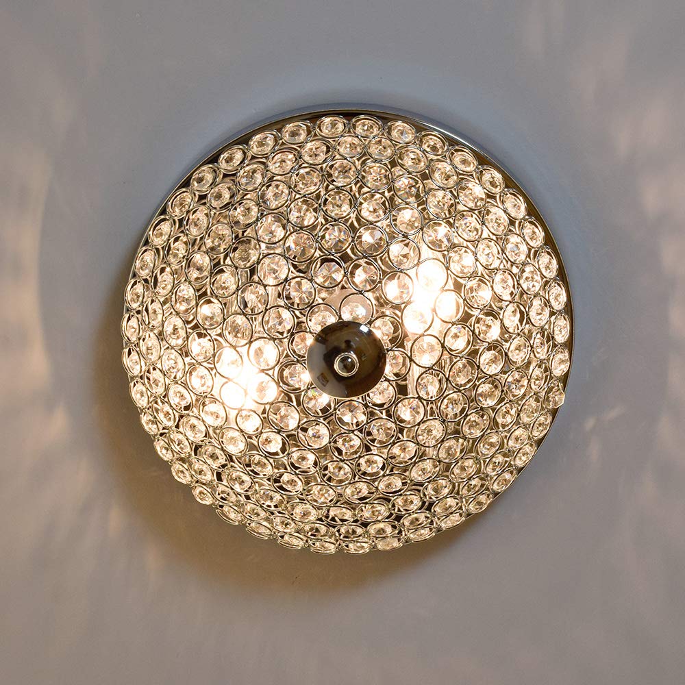 Depuley Plafonnier en cristal de luxe, 2 lumières chromées encastrées, en forme de cuvette, lustre moderne et élégant en cristal pour salon, chambre, couloir (ampoules E14 non incluses)