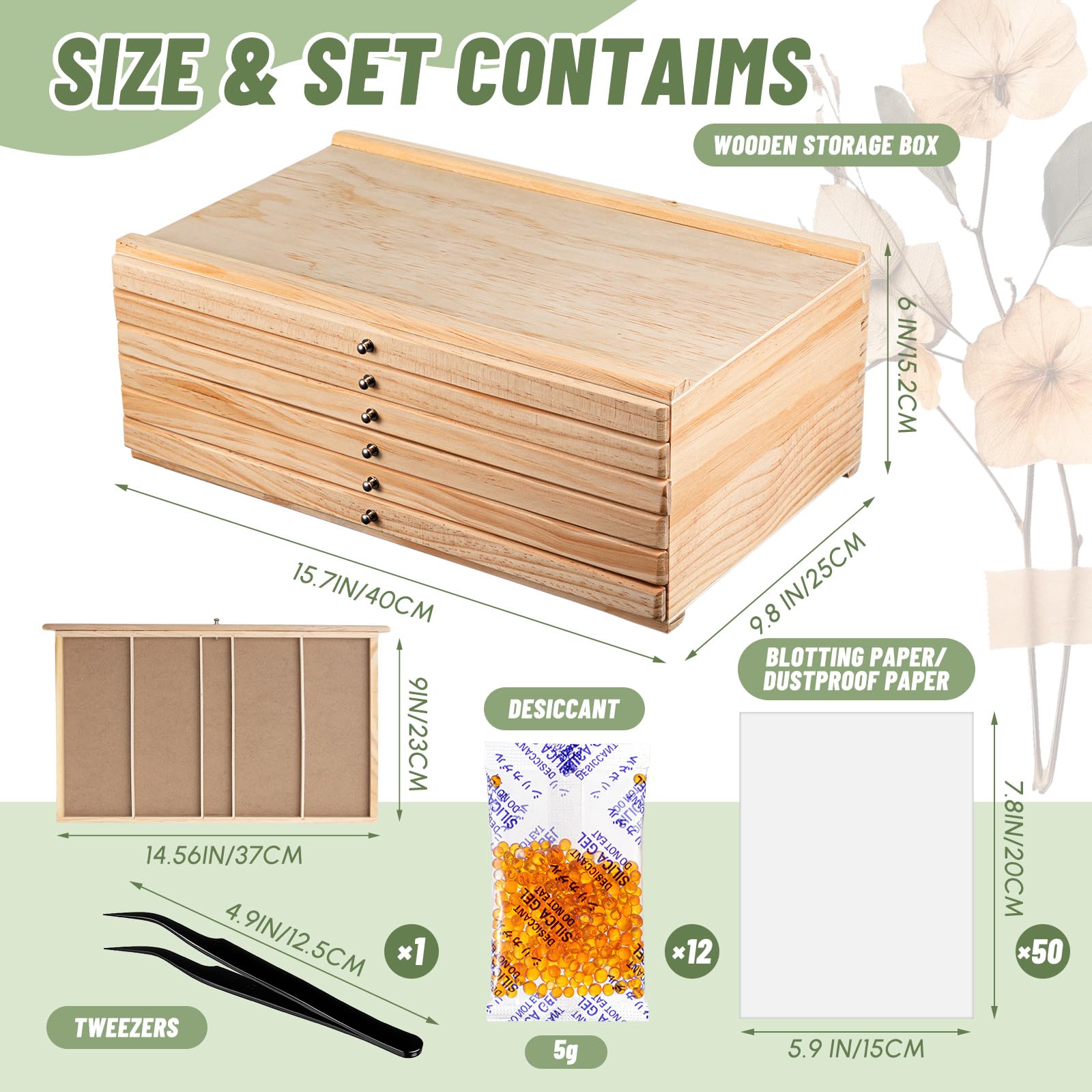AceOrbit Aufbewahrungsbox aus gepresstem Holz mit 6 Schubladen, Künstlerbedarf, Aufbewahrungs-Organizer mit Löschpapier, Trockenmittel und Pinzette, getrocknete Blumen, Schubladenbox, Kunst-Organizer