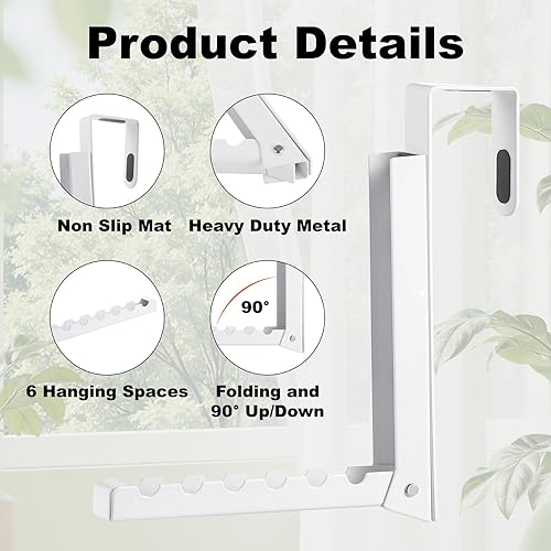 Miniatura 3 de Paquete de 2 ganchos para colgar sobre la puerta para ropa, estante de secado plegable sobre la puerta para lavandería, gancho para colgar en la