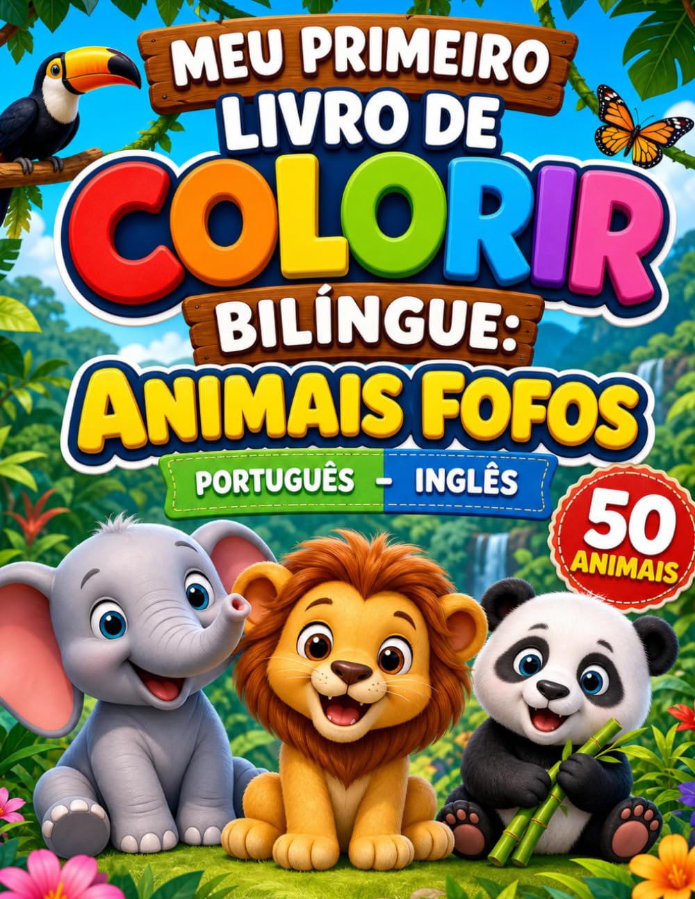 Meu Primeiro Livro de Colorir Bilíngue: Animais Fofos (Português-Inglês)
