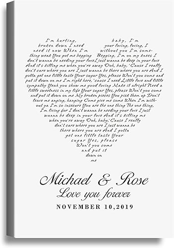 Vista 159 de Letras de música personalizadas, canciones, lienzo/fotos sin marco/impresiones enmarcadas con corazón en nombres de corazón, fecha de carga de fotos