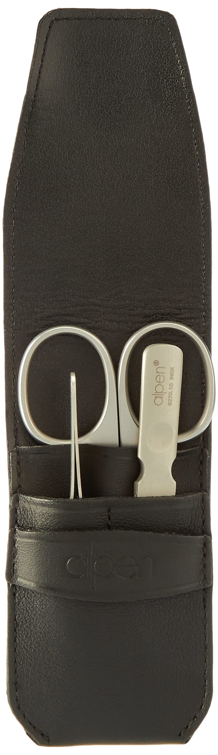 Alpen Maniküre-Set, 3-tlg, rostfrei, Haut-und Nagelschere, Pinzette, Nagelfeile, schwarzes Etui
