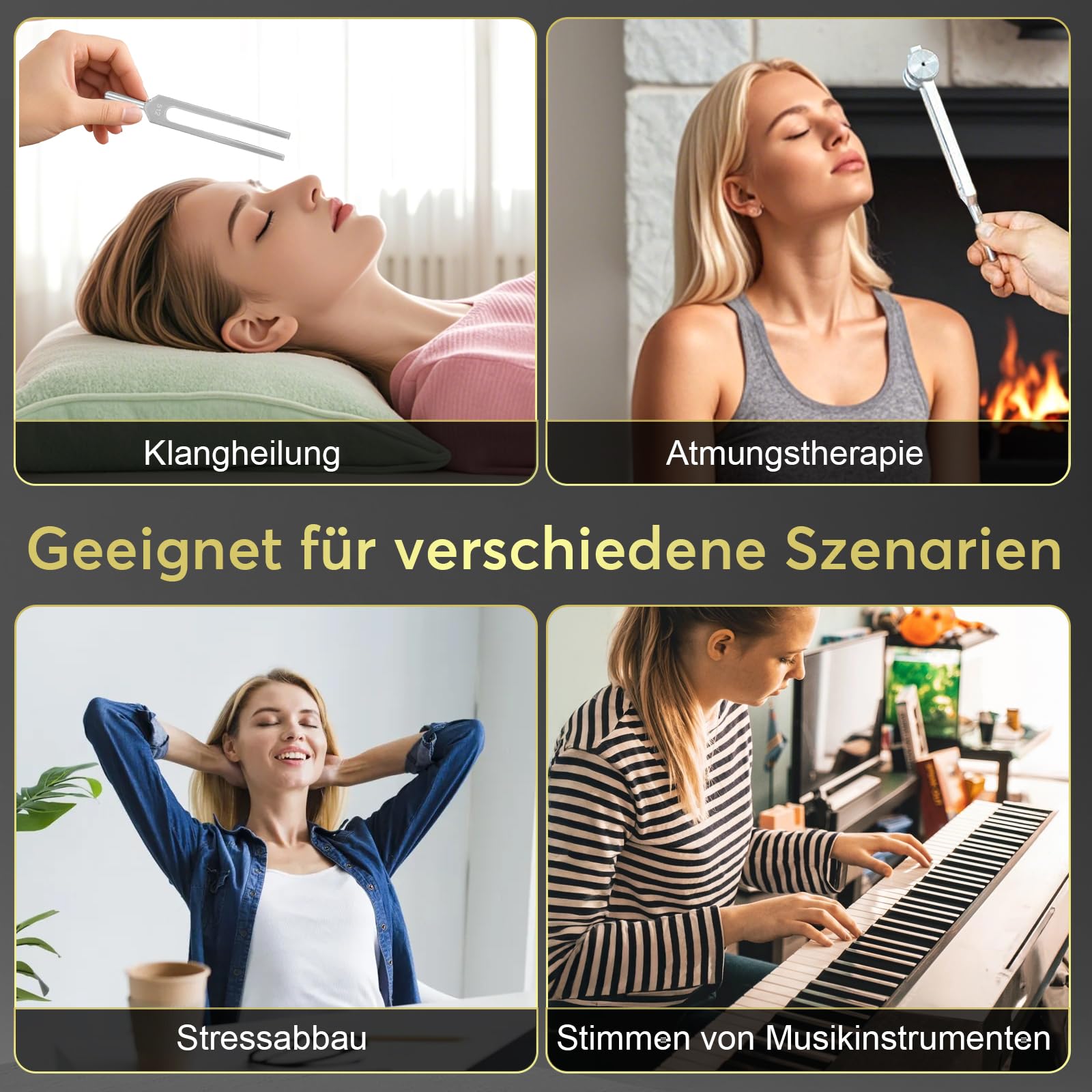 Stimmgabel Set für Heilung (128Hz, 256Hz, 512Hz), Stimmgabel Therapie/Frequency Heilung Pitchgabel/Klangtherapie/Yoga und Meditation und Entspannung Instrumente (Silber), Stress Relief Geschenk