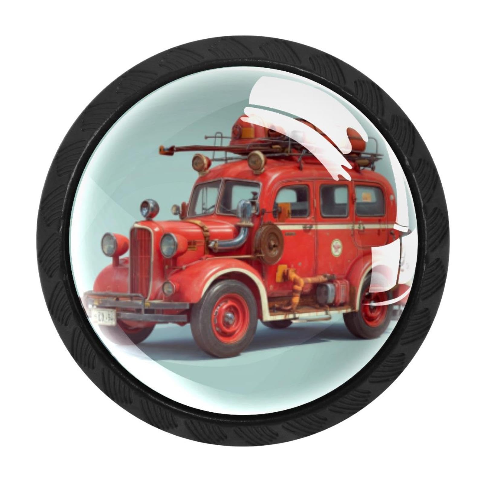 CHENZZZZ 4 Pieces Round Cabinet Knobs Rustic Dresser Knobs, Drawer Cupboard Wardrobe Cabinet Pulls Handles Hardware for Home Kitchen Furniture, Fire Engine Car
