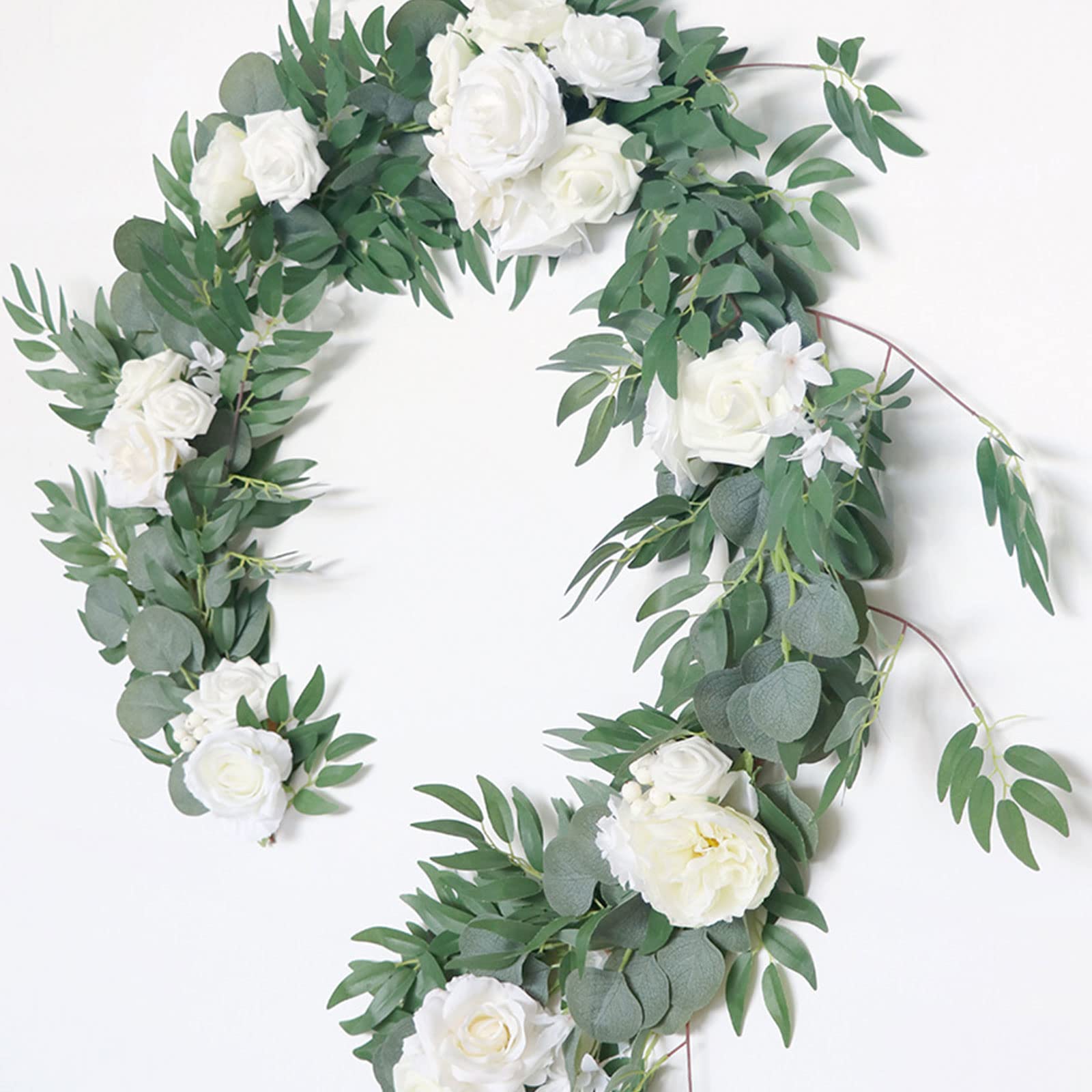 6ft Sztuczna Girlanda Eukaliptusowa z Kwiatami Róża Winorośli Girlanda Kwiatowa Girlanda ze Sztucznych Kwiatów Girlanda Zieleni na Wesele Strona Główna Rękodzieło Artystyczne Dekoracje na(#2)