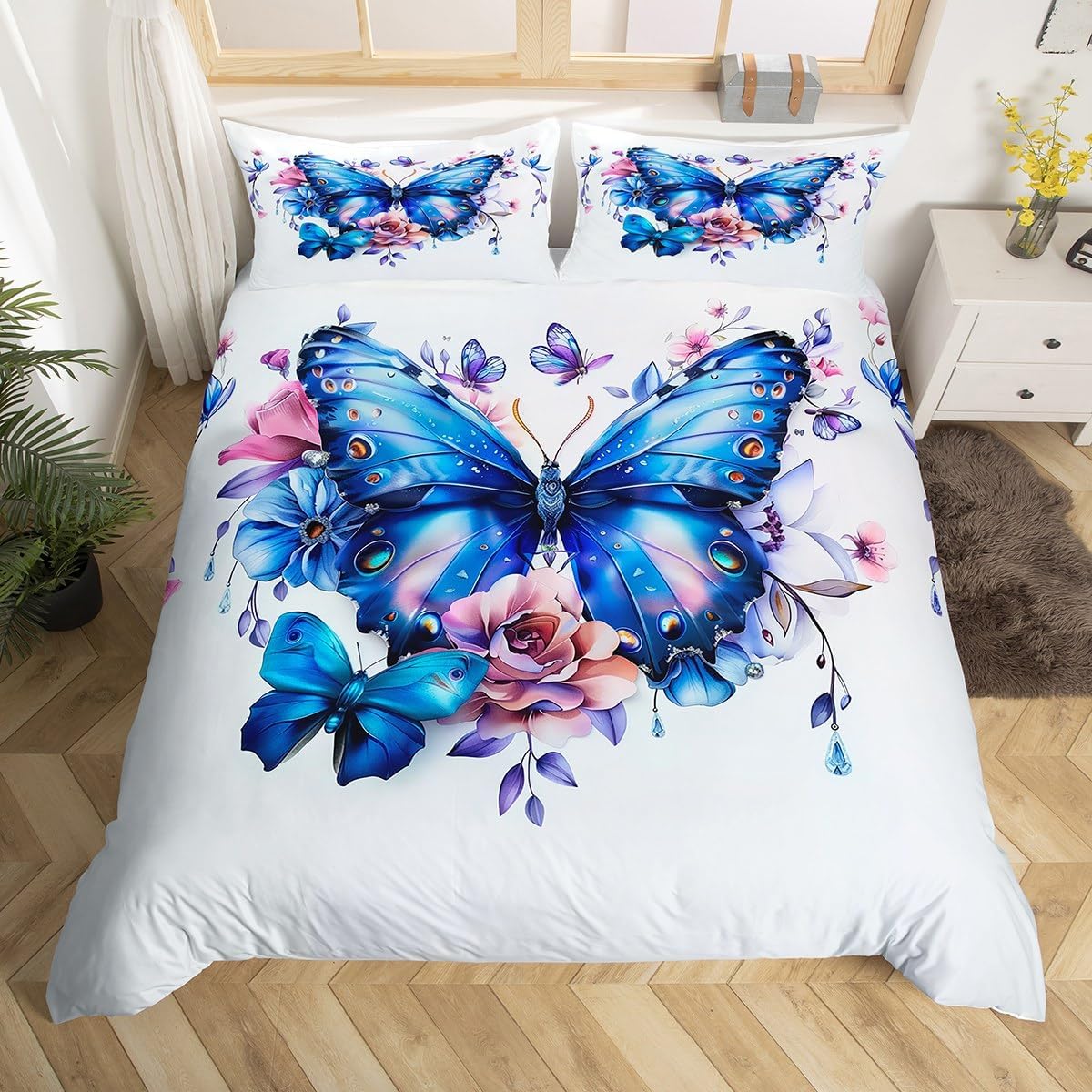 Erosebridal Rustic Floral Bedding Sets Toddler Size Spring Themed Duvet Cover for Boys Girls Kids Nature Simple Style Comforter Cover Western Farmstyle Bedspread Cover Pink Yellow Flowers Beddings