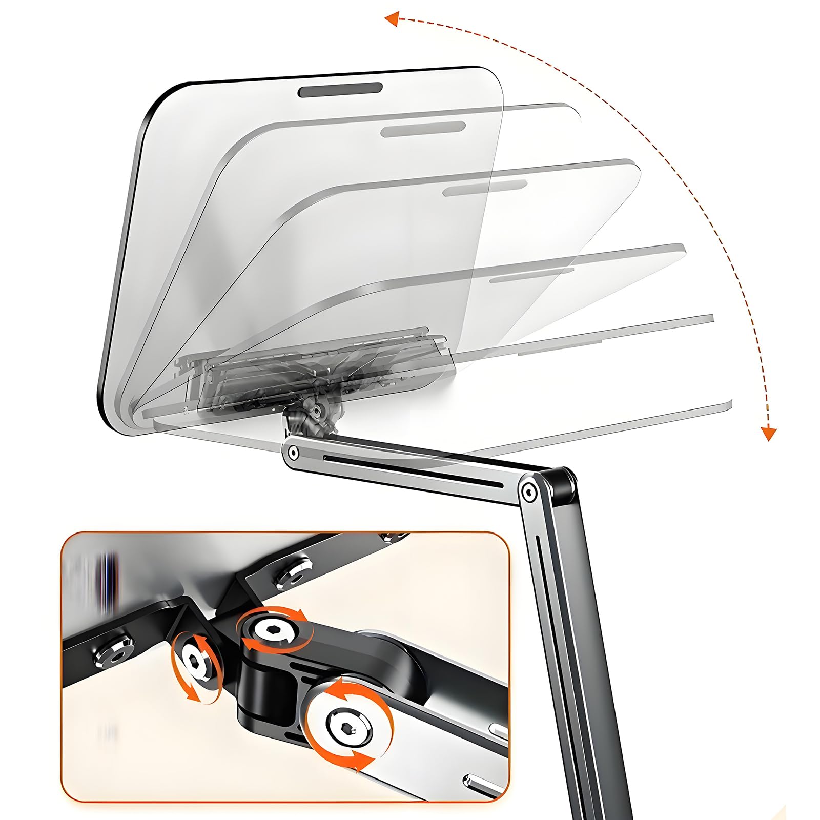 Acrilico, supporto per libri regolabile con base girevole a 360°, supporto pieghevole con morsetto a C, compatibile con dispositivi da 11 a 16 pollici per casa e ufficio