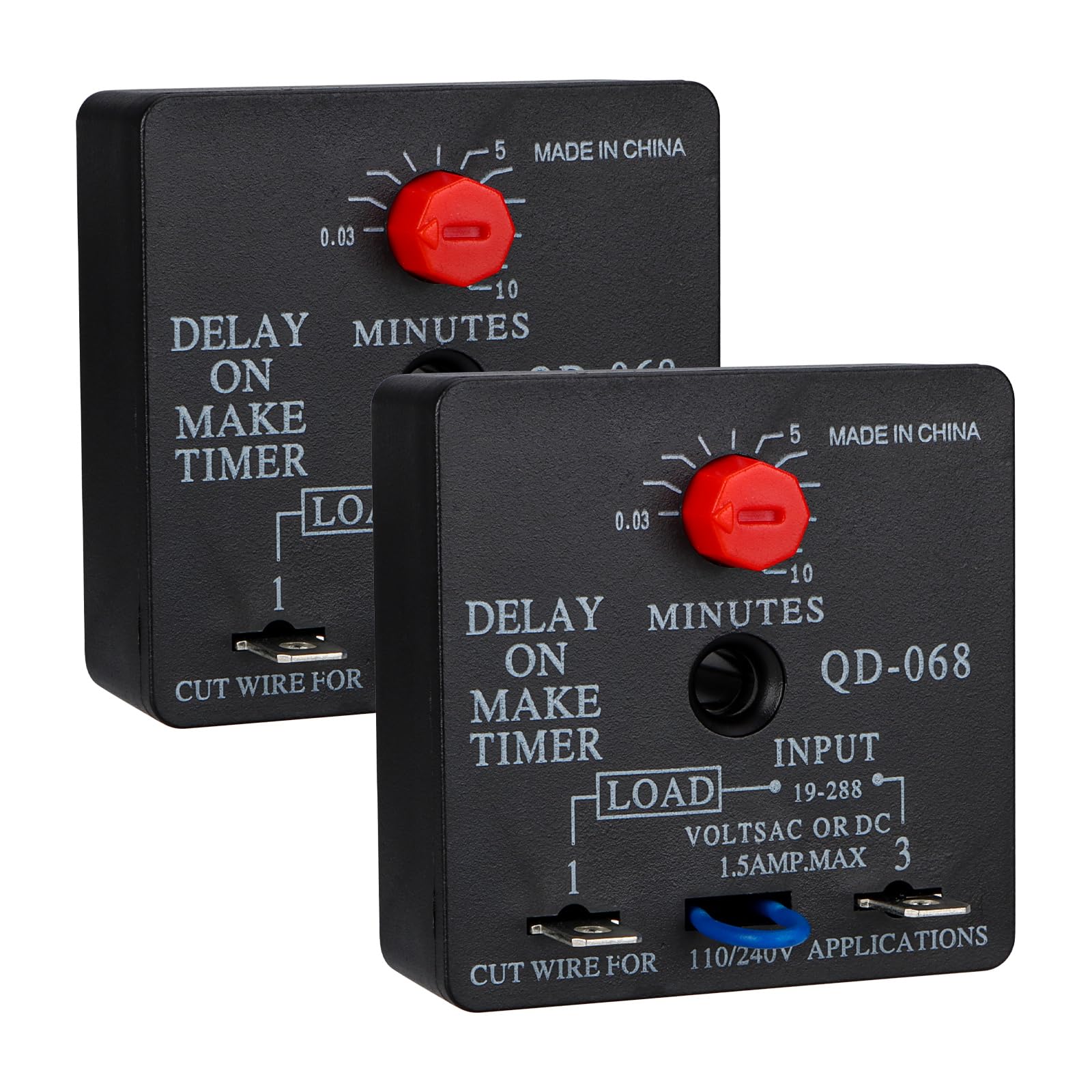 2Pcs Delay On Make Timer, QD-068, 0.03 to 10 Min, Adjustable Delay, 19-288 VAC OR DC (2)