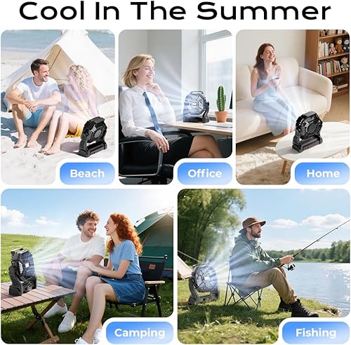 Miniatura 7 de Ventilador de camping portátil, batería de 20000 mAh, recargable personal con linterna LED, ventilador de tienda de playa al aire libre con 4