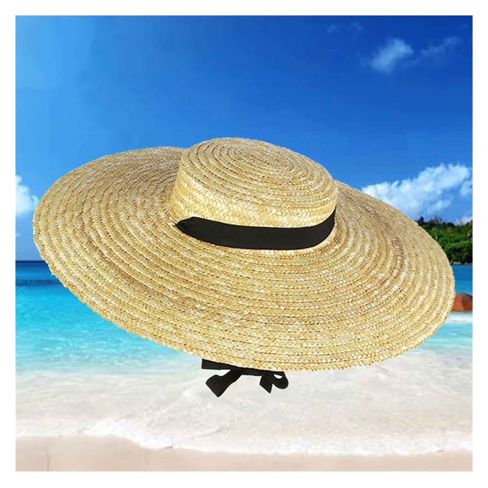 Generico Cappello di Paglia a Tesa Larga for Berretto da Spiaggia Estivo con Visiera Parasole Lunga e Cravatta Piatta