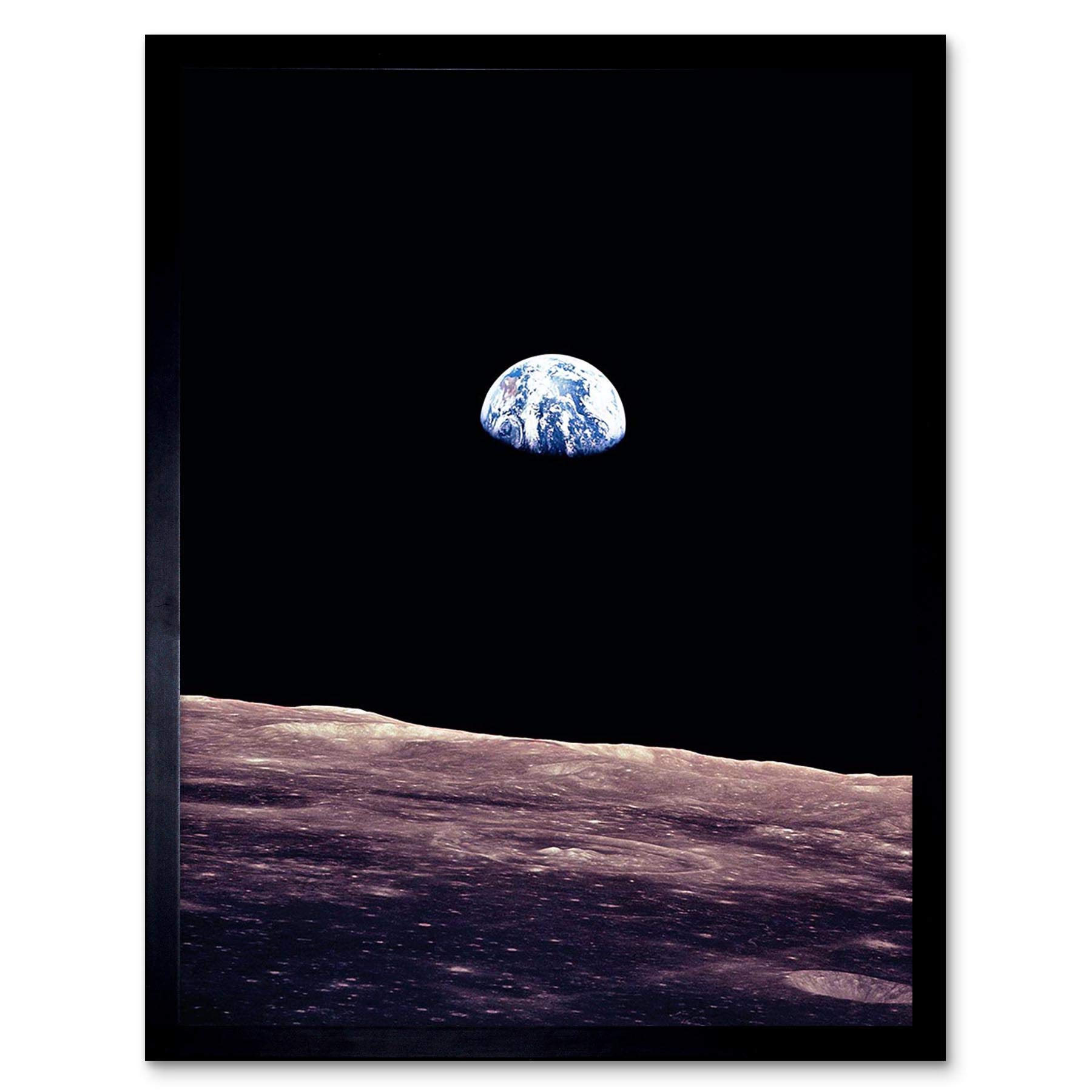Wee Blue Coo Space Photo Planet Earth Lunar Surface Moon Landscape USA Art Print Framed Poster Wall Decor 12X16 Inch