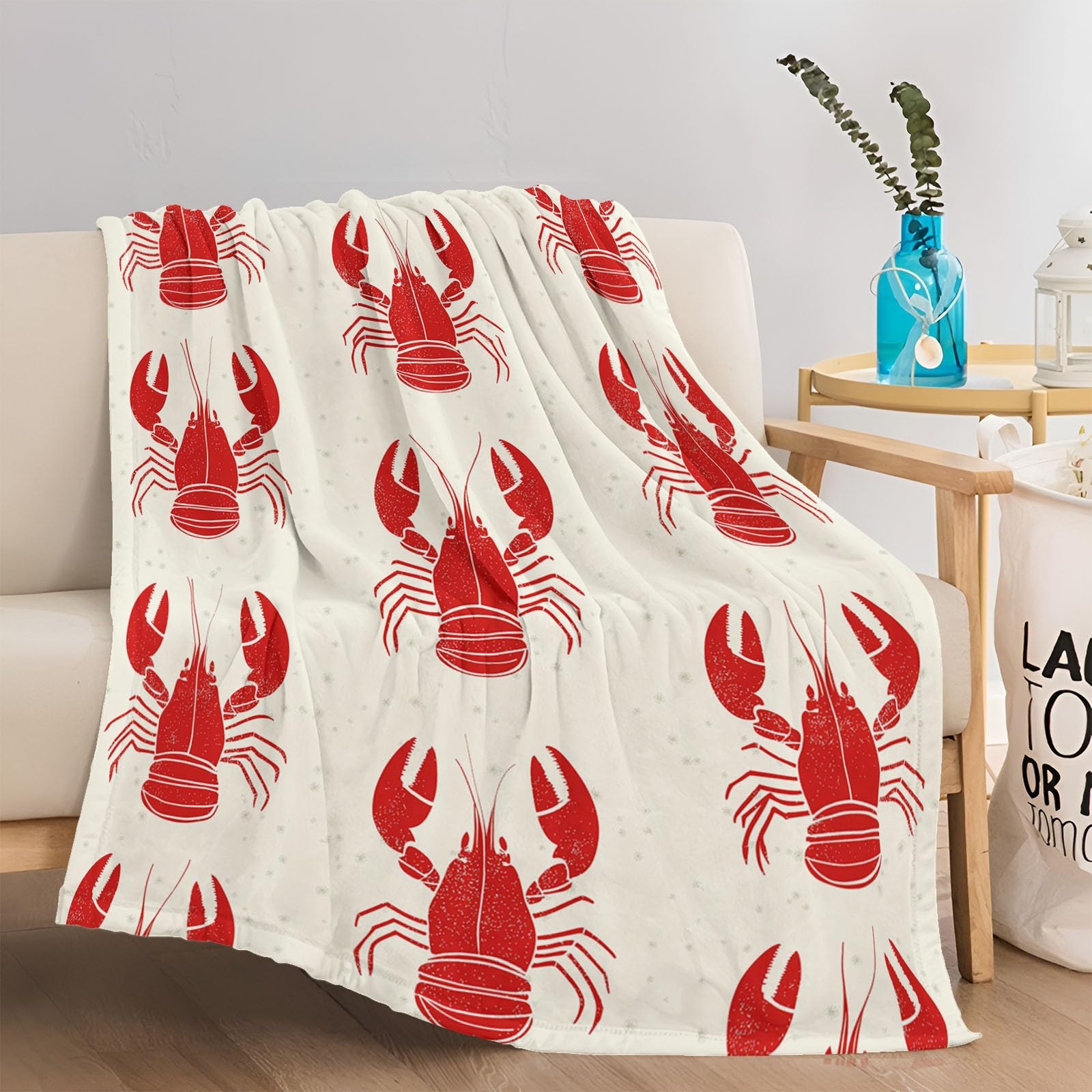 Koc polarowy 150 x 200 cm Pojedynczy koc z homarem z nadrukiem 3D w kratę Miękki i wygodny koc Sherpa Czerwony koc z mikrofibry gruby koc flanelowy