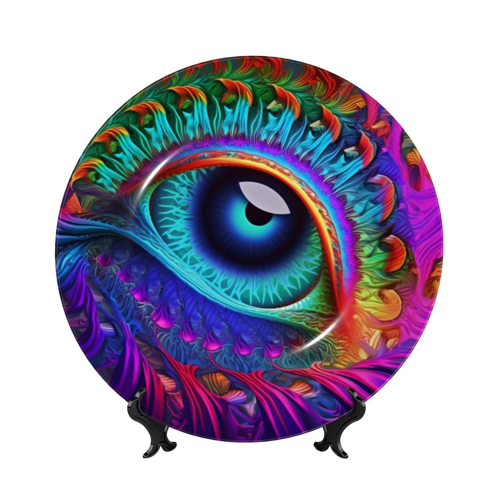 Assiette décorative porcelaine psychédélique cadeau créatif avec socle