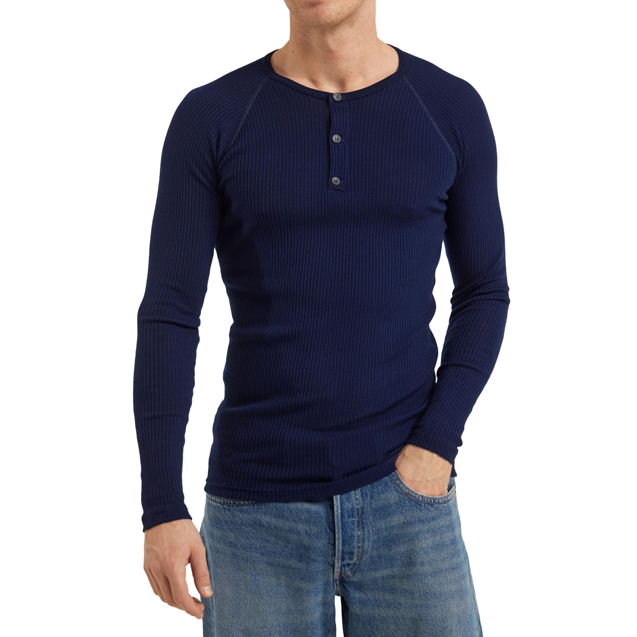 DILLING Men's Ribbed top - Organic Merino Wool Dark Navy L