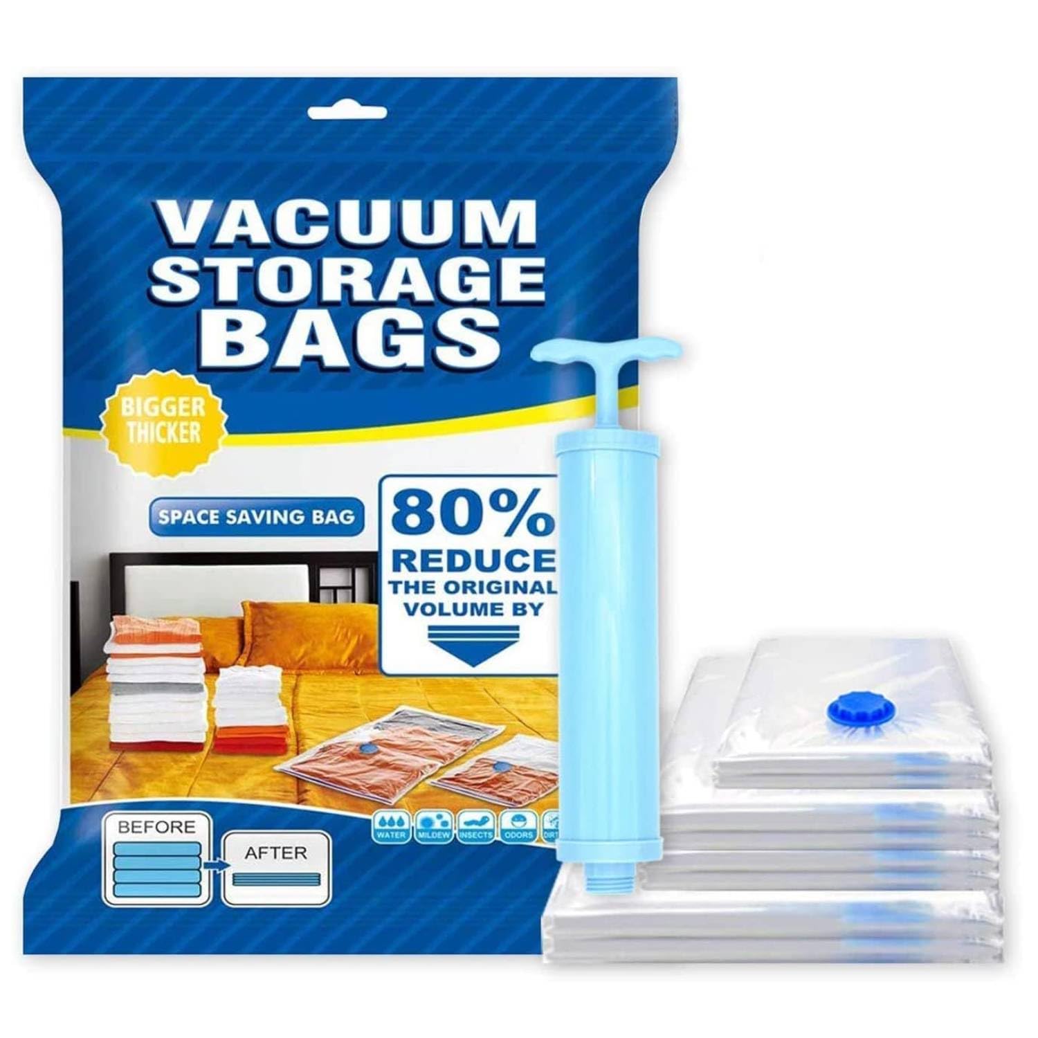 Vacuum Storage Bags – Pack of 5 with Compact Hand Pump Vacuum Compression Sealing Reusable & Waterproof Space Saver Ziplock Airtight Bags for Clothes, Winterwear, Blankets, Travel & Bedding-image-19