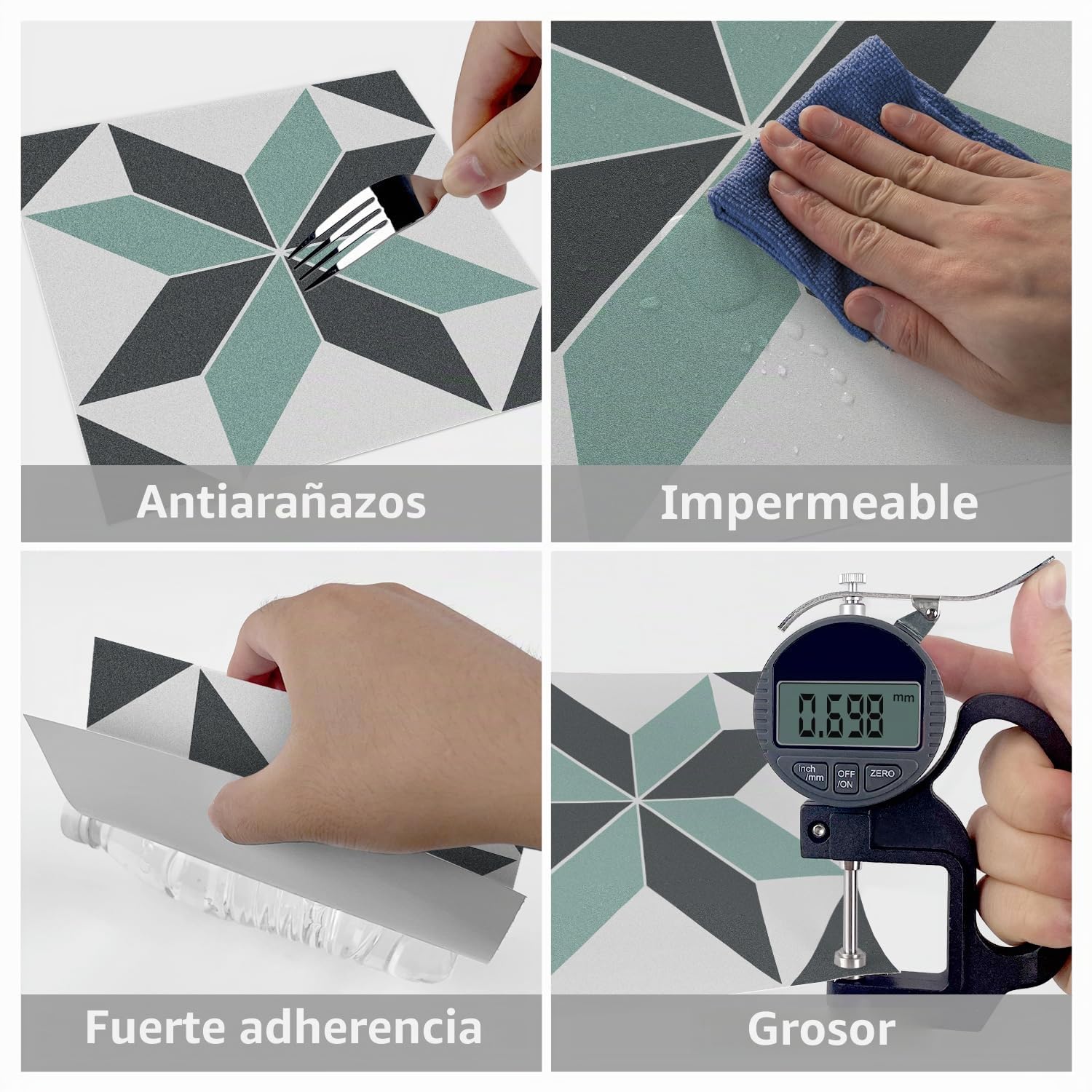 Alwayspon 12 x láminas adhesivas impermeables de vinilo, 30 x 30 cm, negro, blanco y verde, para cocina, salón y baño, PTF88