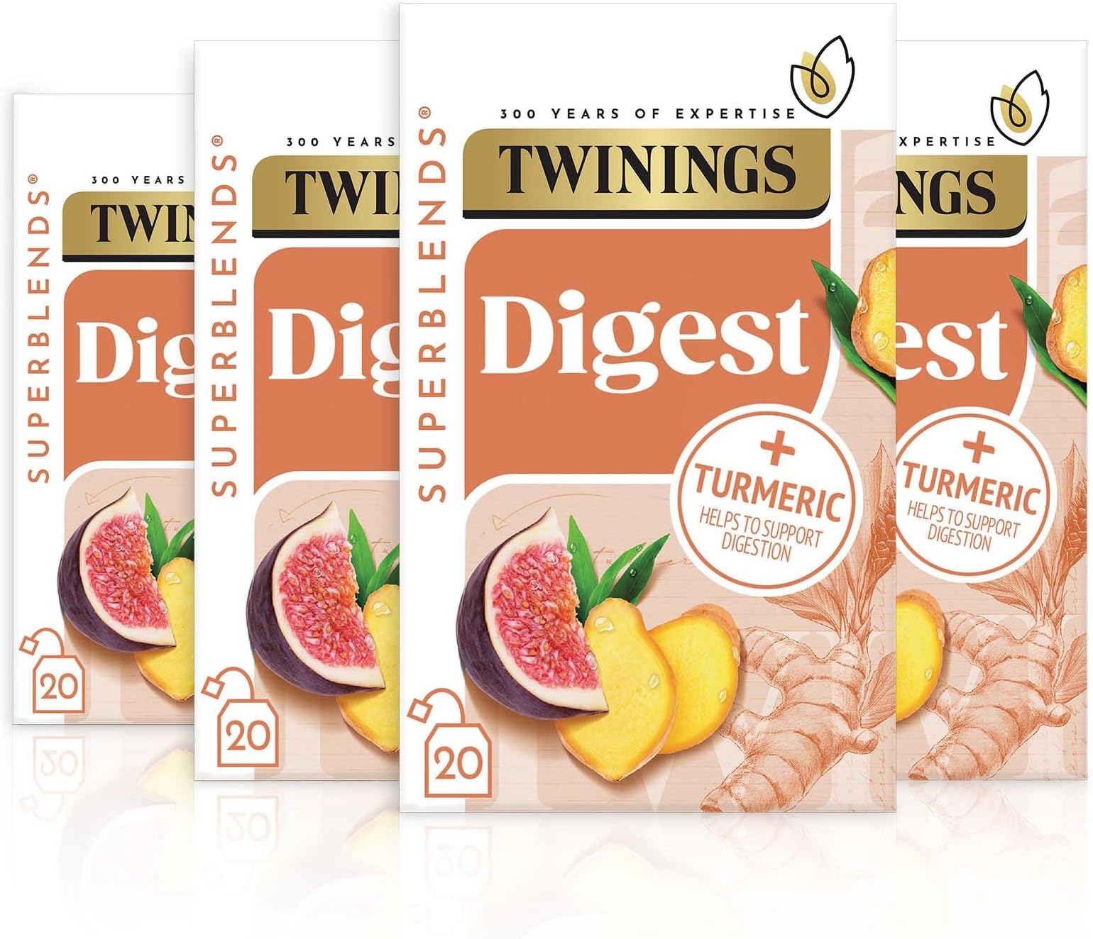 Twinings Superblends Digest - Ginger & Turmeric Herbal Infusion with Fig, Fruit Tea for Normal Digestion, 80 x Biodegradable Tea Bags