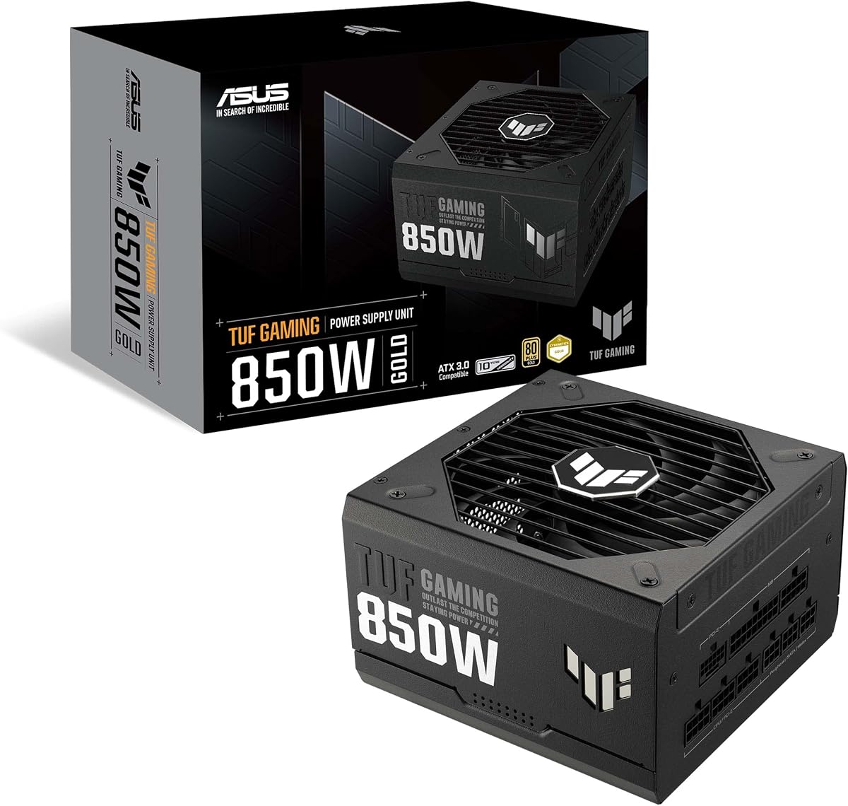 ASUS TUF Gaming 850W Gold power supply unit | 850 watts, fully modular, ATX 3.0 compatible, axial tech fan, PCB coating, double ball bearings