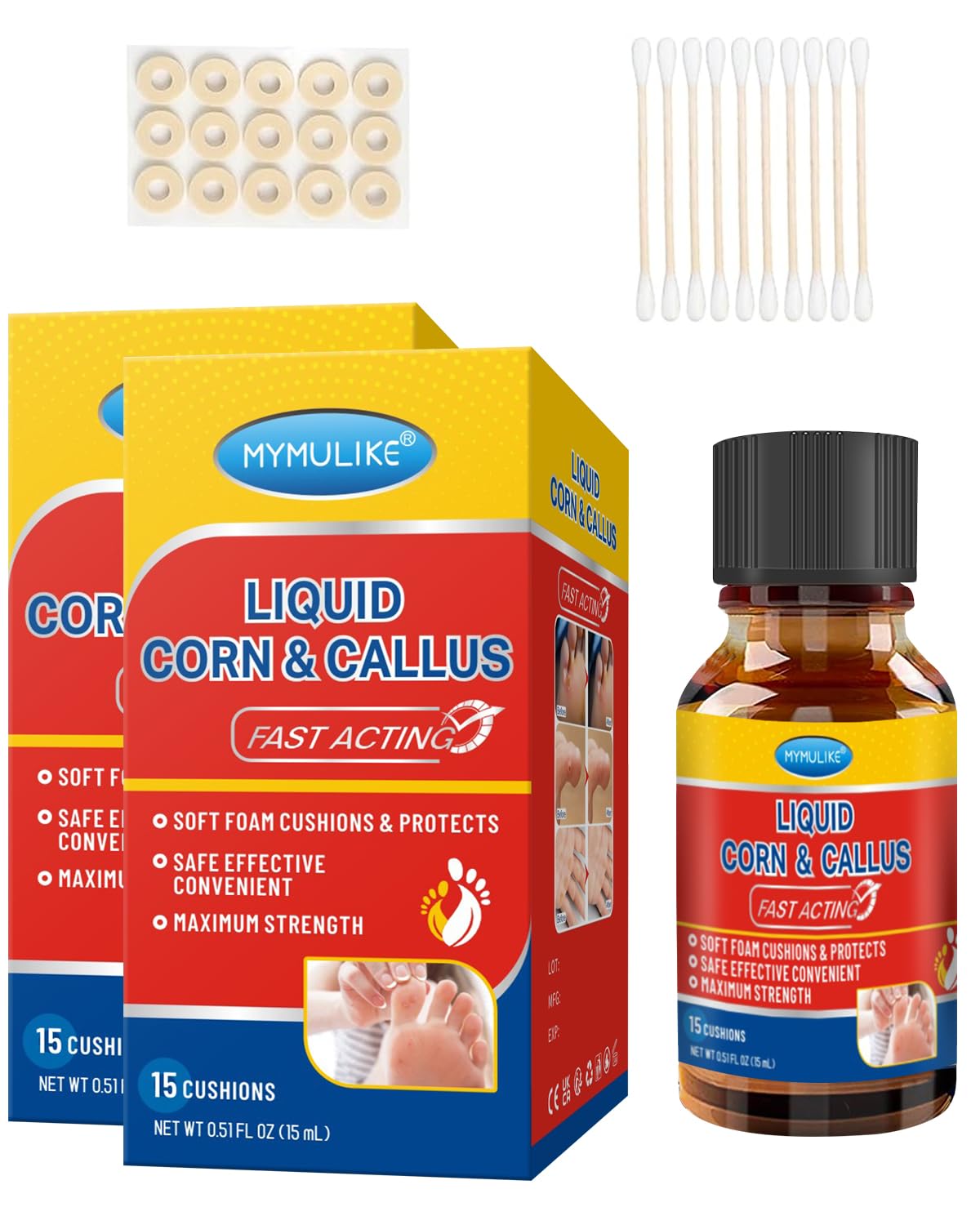 30ML Liquid for Corn, Corn Removers for Toes,Corn Removal for Feet Fast Acting Liquid, Liquid for Plantar,Corn Remover for Kids and Adults-30ML Liquid 30PCS Cushions 20PCS Swabs(15ML*2)