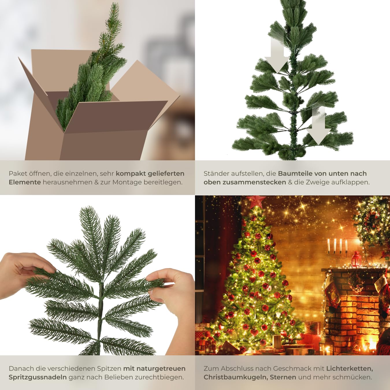 tectake Christbaum realistischer und naturgetreuer Weihnachtsbaum künstlich, Tannenbaum, Deko, Christmas Tree - Kunstbaum mit Ständer - 140 cm, 470 Spitzen und Spritzguss-Nadeln grün