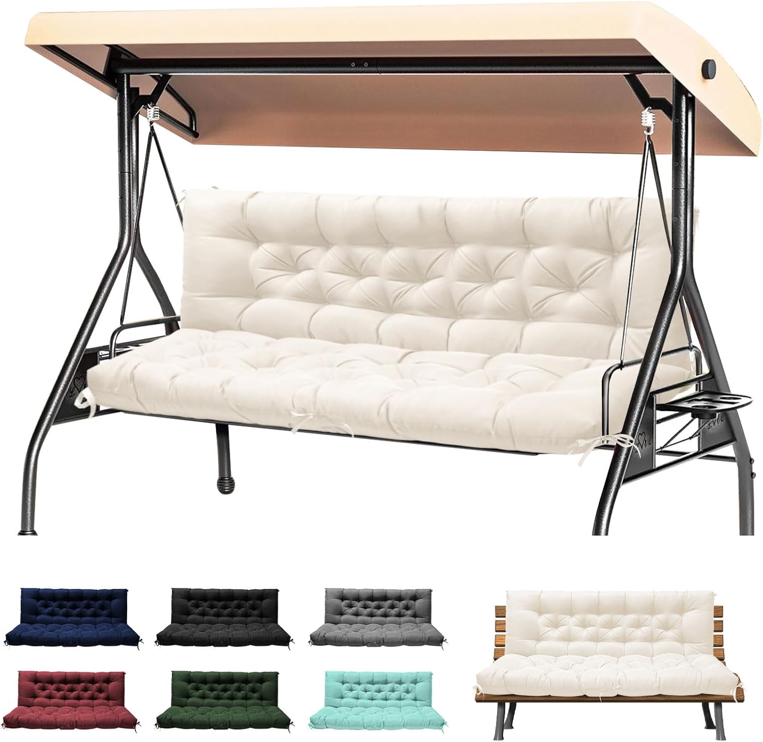 Porch Swing Cushions, Waterproof Swing Cushions Replacement with Backrest, Outdoor Swing Bench Cushions 2-3 Seater Replacement for Patio Furniture 60x40 (Cream) Cream 60''×40''