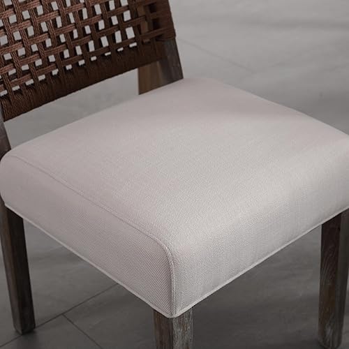 Miniatura 6 de chairus Juego de 4 sillas de comedor tapizadas, sillas de comedor de granja, sillas de cocina beige con respaldo de cuerda de tejido bajo, sillas