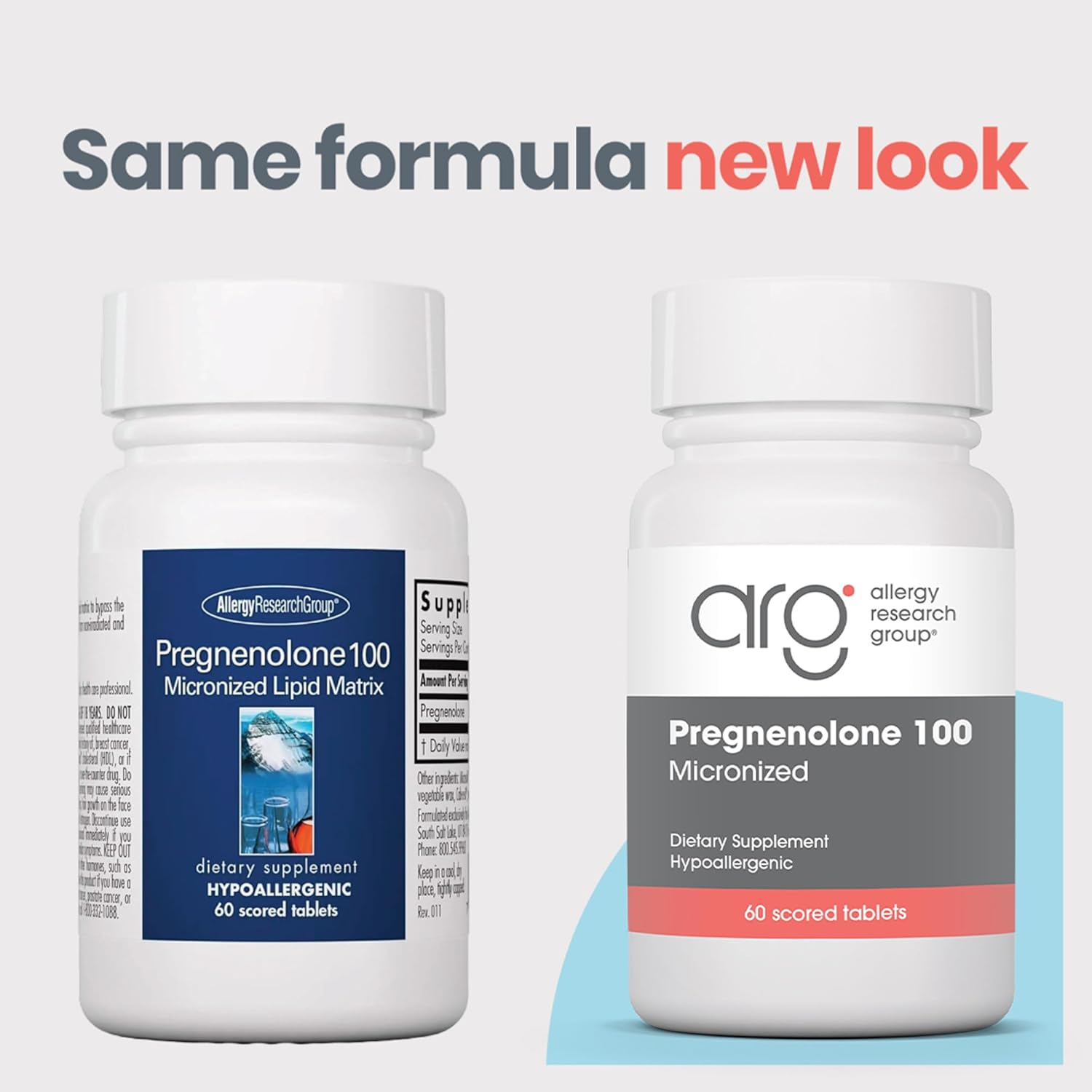 Allergy Research Group ARG Pregnenolone 100 mg - Micronized Hormone Precursor Support - Highly Bioavailable - Hypoallergenic - 60 Servings - 60 Scored Tablets