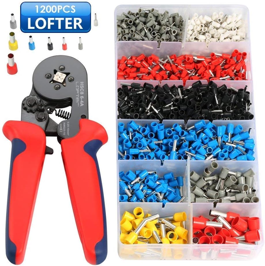 Vanow Ferrule Crimping Pliers Set, 1200 pcs, Wire End Ferrules Crimping Tool 0.25-10 mm², (Red Pliers x 1)
