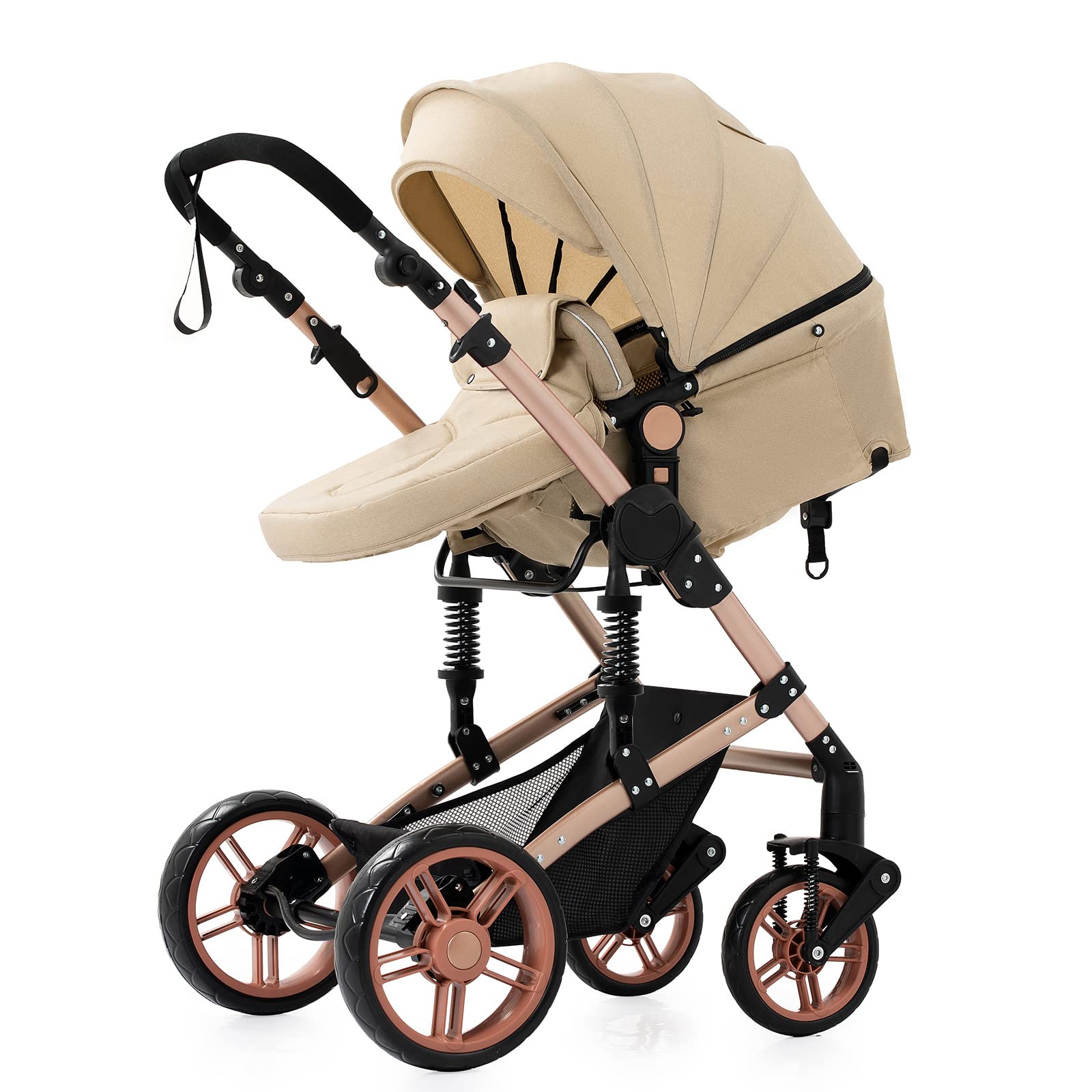 Magic ZC Kinderwagen 2 in 1, Kombikinderwagen Komplettset mit Umkehrbarem Zwei-Wege-Schub, Buggy mit Zubehör Hohe Landschaft, Faltbarem Tragbarem One-Click-Design (2 in 1 885 Khaki)