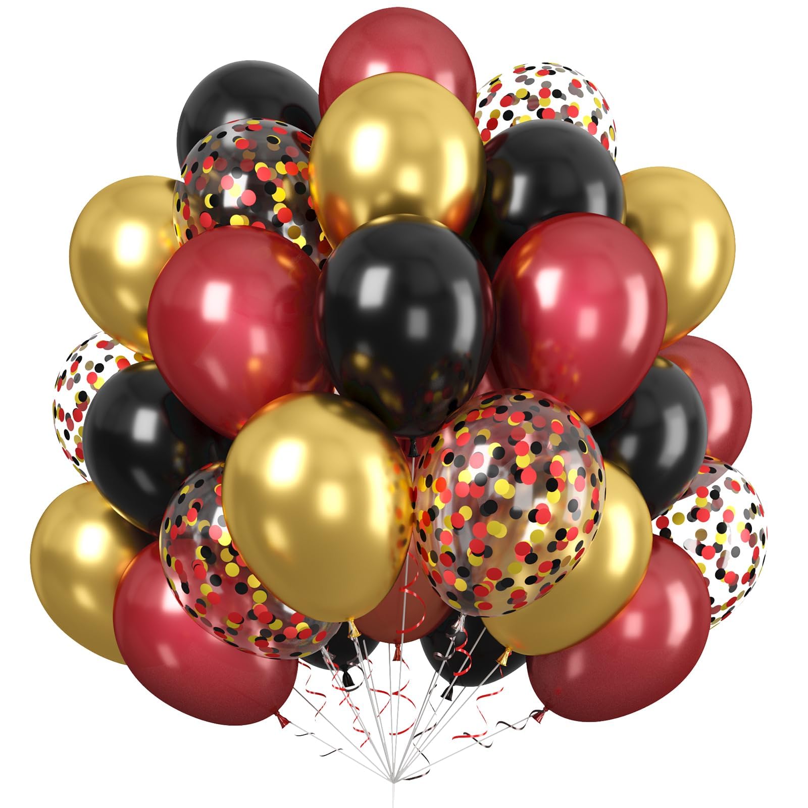 Paready Red Black and Gold Balloons Set, 60Pcs Metallic Red Black Gold Balloons, 12 Inch Metallic Chrome Confetti Balloons for Birthday Wedding